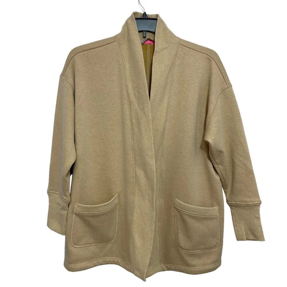 ISAAC MIZRAHI LIVE! Open Cardigan Duster Size Medium Tan Thick Knit Thigh Length - Picture 16 of 16